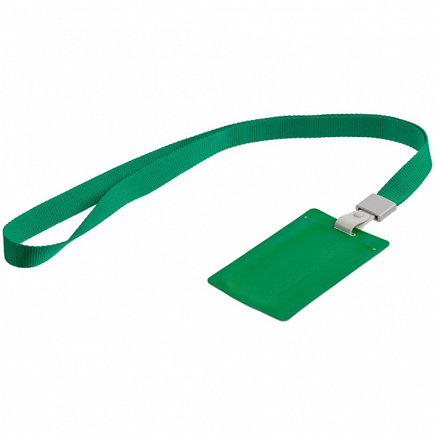 Карман для бейджа с лентой Staff, зеленый с логотипом в Белгороде заказать по выгодной цене в кибермаркете AvroraStore
