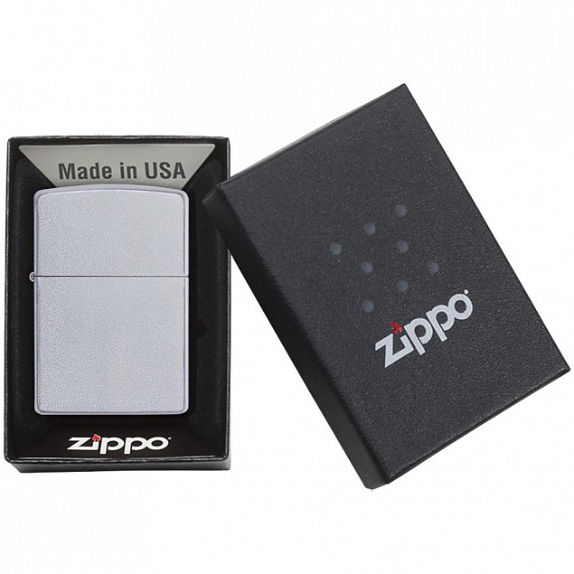 Зажигалка Zippo Classic Satin, серебристая с логотипом в Белгороде заказать по выгодной цене в кибермаркете AvroraStore