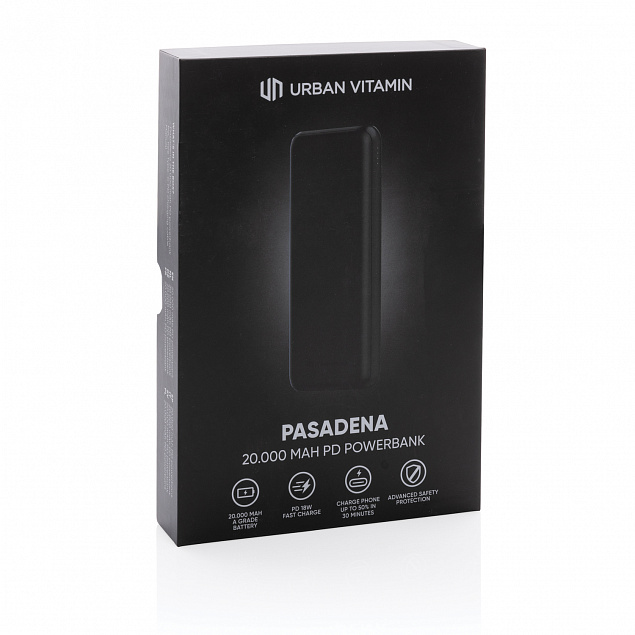 Внешний аккумулятор Urban Vitamin Pasadena с быстрой зарядкой PD, 18 Вт, 20000 мАч с логотипом в Белгороде заказать по выгодной цене в кибермаркете AvroraStore