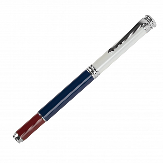 AMBASSADOR, ручка-роллер,  металл,  красно-синий-белый с логотипом в Белгороде заказать по выгодной цене в кибермаркете AvroraStore