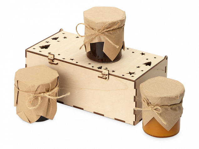 Подарочный набор с тремя видами варенья в деревянной коробке Trio Sweet с логотипом в Белгороде заказать по выгодной цене в кибермаркете AvroraStore