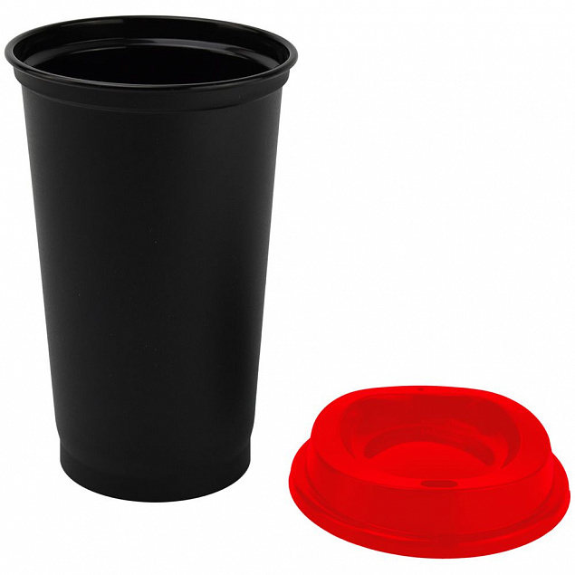 Стакан с крышкой Color Cap Black, черный с красным с логотипом в Белгороде заказать по выгодной цене в кибермаркете AvroraStore