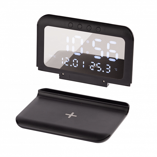 Настольные часы "Smart Time" с беспроводным (15W) зарядным устройством, будильником и термометром, со съёмным дисплеем с логотипом в Белгороде заказать по выгодной цене в кибермаркете AvroraStore