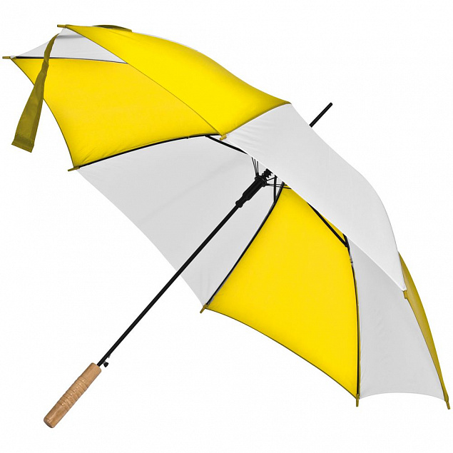 Зонт-трость Milkshake, белый с желтым с логотипом в Белгороде заказать по выгодной цене в кибермаркете AvroraStore