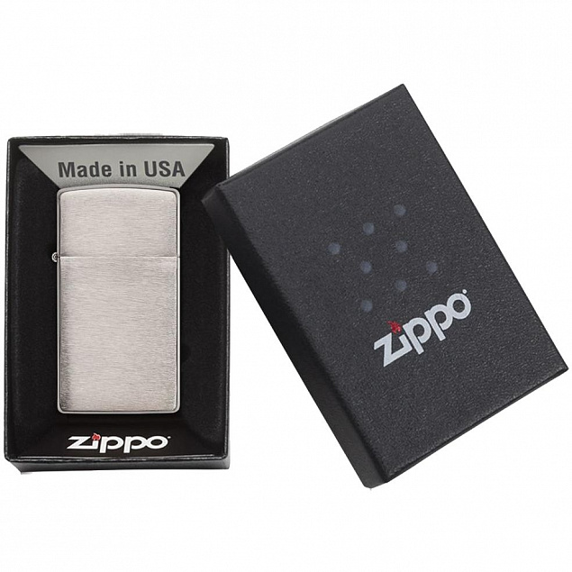 Зажигалка Zippo Slim Brushed, матовая серебристая с логотипом в Белгороде заказать по выгодной цене в кибермаркете AvroraStore