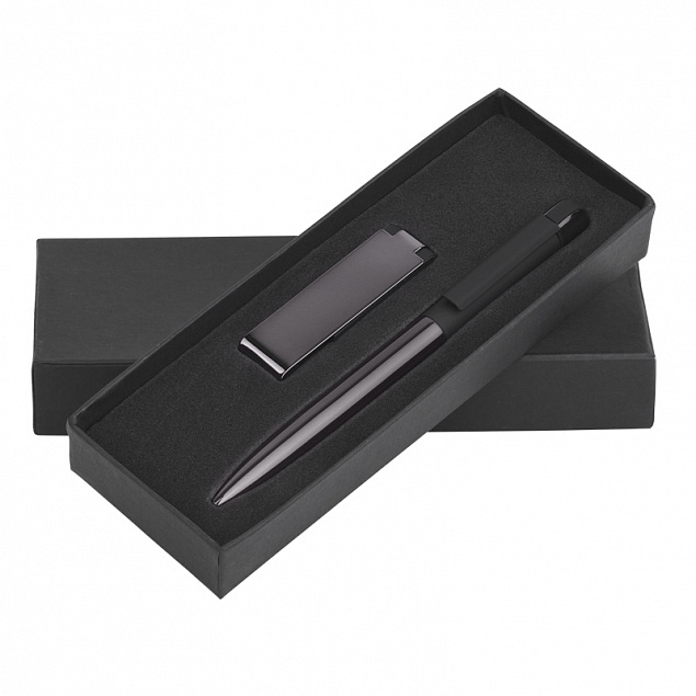 Набор ручка + флеш-карта 8 Гб в футляре, черный/титаниум, покрытие soft touch с логотипом в Белгороде заказать по выгодной цене в кибермаркете AvroraStore