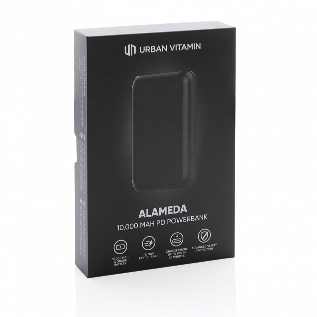 Внешний аккумулятор Urban Vitamin Alameda с быстрой зарядкой PD, 18 Вт, 10000 мАч с логотипом в Белгороде заказать по выгодной цене в кибермаркете AvroraStore