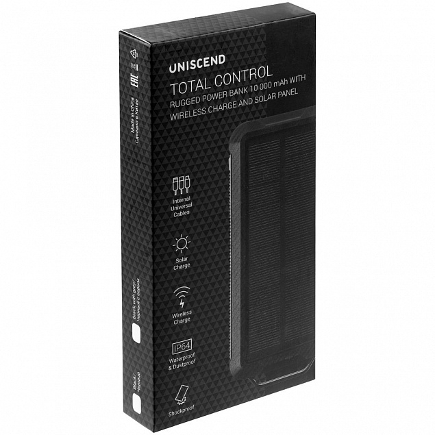 Аккумулятор защищенный Total Control 10000 мАч, черный с логотипом в Белгороде заказать по выгодной цене в кибермаркете AvroraStore
