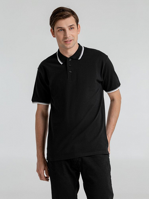 Рубашка поло мужская с контрастной отделкой PRACTICE 270 черная с логотипом в Белгороде заказать по выгодной цене в кибермаркете AvroraStore