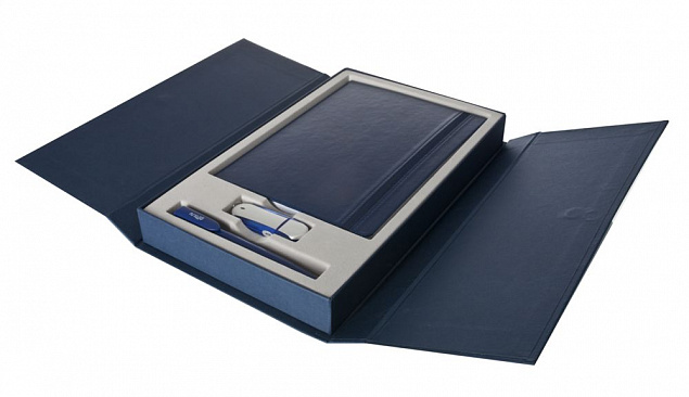 Коробка Three Part под ежедневник, флешку и ручку, синяя с логотипом в Белгороде заказать по выгодной цене в кибермаркете AvroraStore