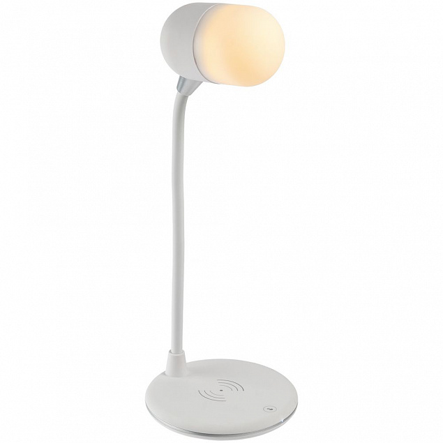 Лампа с колонкой и беспроводной зарядкой lampaTon, белая с логотипом в Белгороде заказать по выгодной цене в кибермаркете AvroraStore