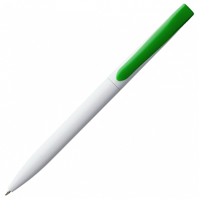 Ручка шариковая Pin, белая с зеленым с логотипом в Белгороде заказать по выгодной цене в кибермаркете AvroraStore