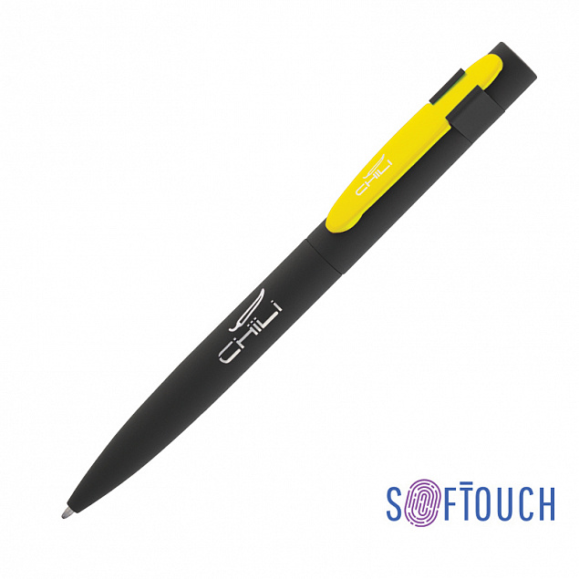 Ручка шариковая "Lip", черный/желтый, покрытие soft touch с логотипом в Белгороде заказать по выгодной цене в кибермаркете AvroraStore