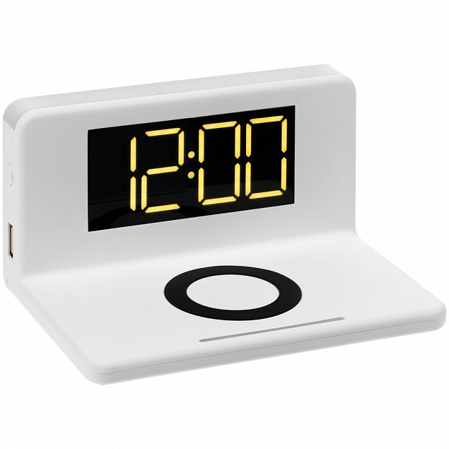 Часы настольные с беспроводным зарядным устройством Pitstop, белые с логотипом в Белгороде заказать по выгодной цене в кибермаркете AvroraStore
