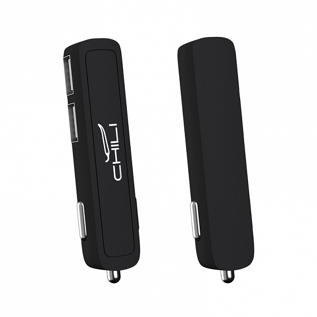 Автомобильное зарядное устройство "Slam"с 2-мя разъёмами USB, покрытие soft touch черный с логотипом в Белгороде заказать по выгодной цене в кибермаркете AvroraStore