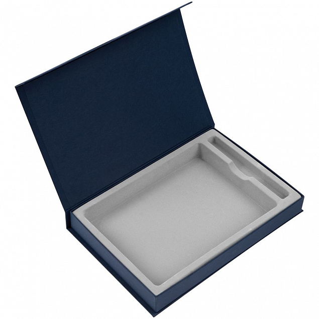 Коробка Silk с ложементом под ежедневник и ручку, синяя с логотипом в Белгороде заказать по выгодной цене в кибермаркете AvroraStore