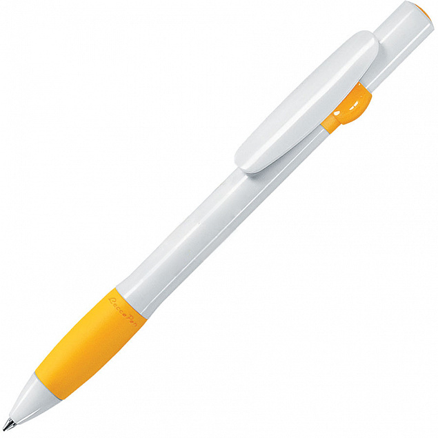 ALLEGRA, ручка шариковая, желтый/белый, пластик с логотипом в Белгороде заказать по выгодной цене в кибермаркете AvroraStore