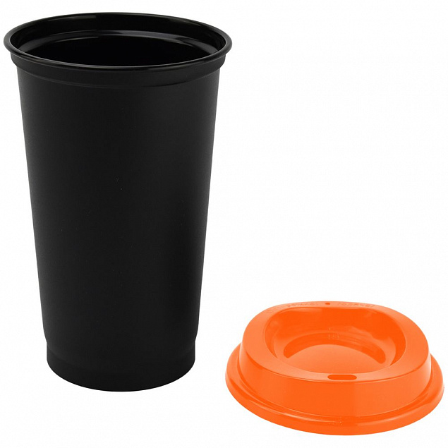 Стакан с крышкой Color Cap Black, черный с оранжевым с логотипом в Белгороде заказать по выгодной цене в кибермаркете AvroraStore