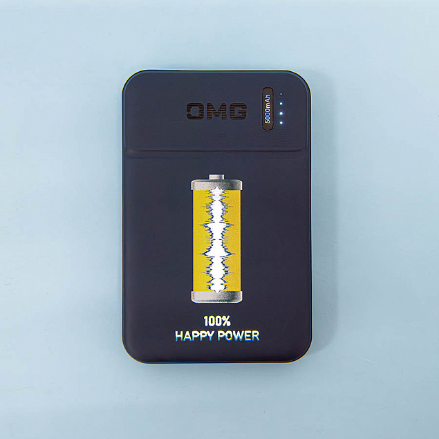 Универсальный аккумулятор OMG Flash 5 (5000 мАч) с подсветкой и soft touch, синий, 9,8х6.3х1,3 см с логотипом в Белгороде заказать по выгодной цене в кибермаркете AvroraStore