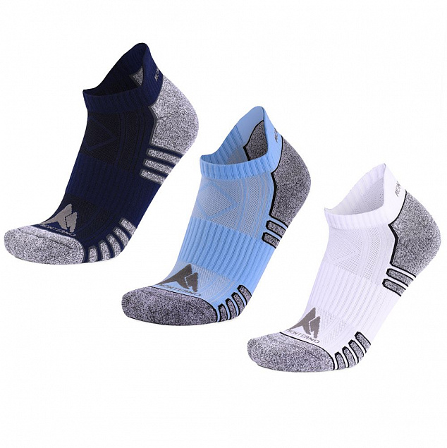 Набор из 3 пар спортивных женских носков Monterno Sport, синий, голубой и белый с логотипом в Белгороде заказать по выгодной цене в кибермаркете AvroraStore