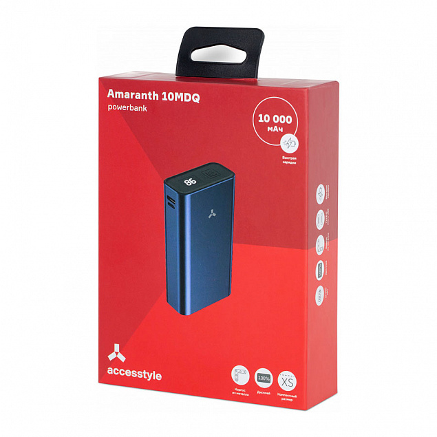 Внешний аккумулятор AMARANTH 10MDQ , 10000 мАч, металл, синий с логотипом в Белгороде заказать по выгодной цене в кибермаркете AvroraStore