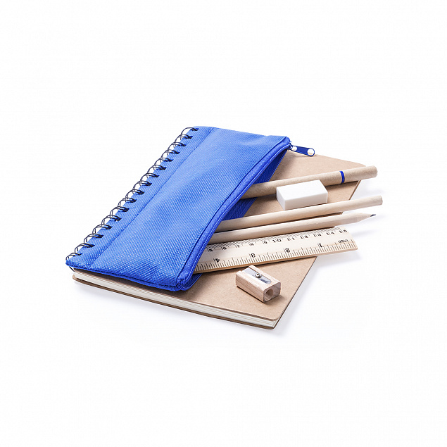 Блокнот "Full kit" с пеналом и канцелярскими принадлежностями, синий с логотипом в Белгороде заказать по выгодной цене в кибермаркете AvroraStore