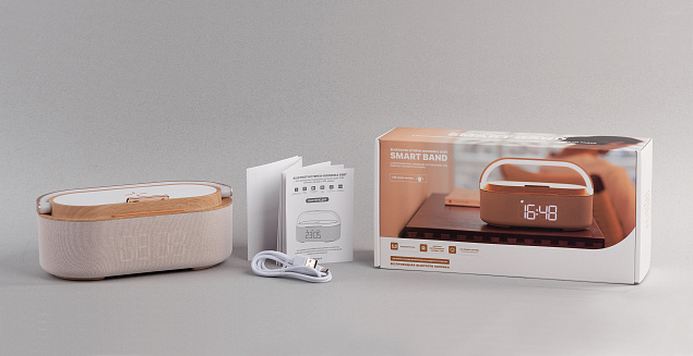 Bluetooth стерео-колонка "Smart Band" 10Вт (2х5Вт) с беспроводным (15W) ЗУ, лампой, часами, FM радио с логотипом в Белгороде заказать по выгодной цене в кибермаркете AvroraStore
