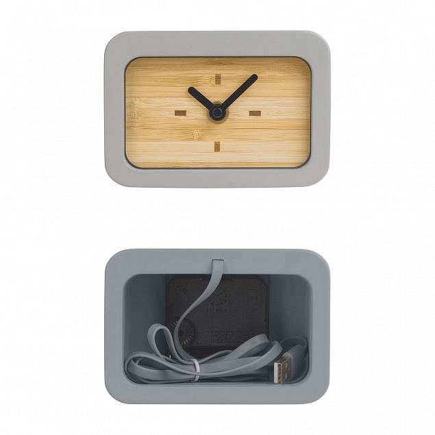 Часы "Stonehenge" с беспроводным зарядным устройством, камень/бамбук с логотипом в Белгороде заказать по выгодной цене в кибермаркете AvroraStore