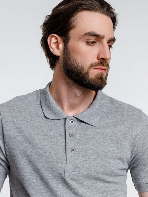 Рубашка поло мужская Adam, серый меланж с логотипом в Белгороде заказать по выгодной цене в кибермаркете AvroraStore