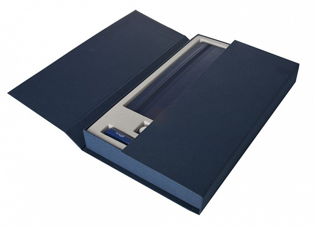 Коробка Three Part под ежедневник, флешку и ручку, синяя с логотипом в Белгороде заказать по выгодной цене в кибермаркете AvroraStore