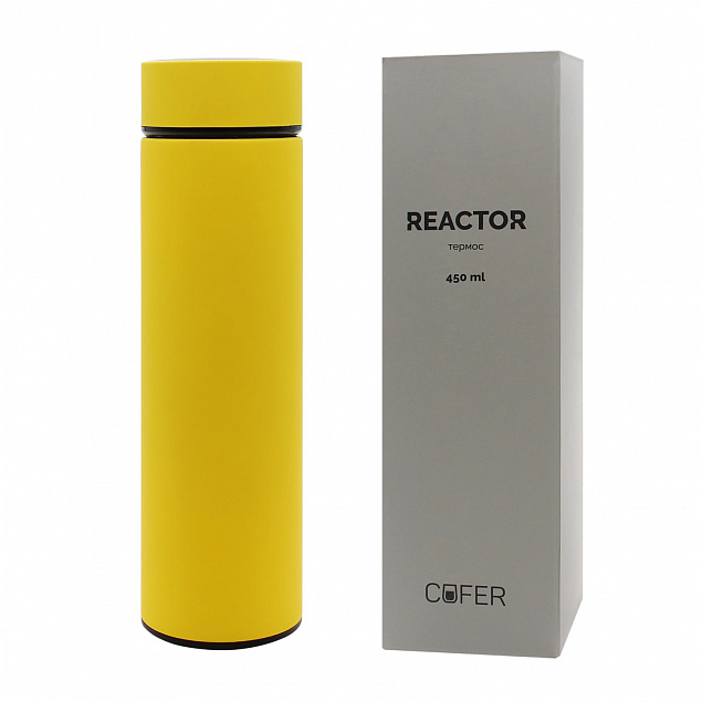 Термос Reactor софт-тач с датчиком температуры (желтый) с логотипом в Белгороде заказать по выгодной цене в кибермаркете AvroraStore