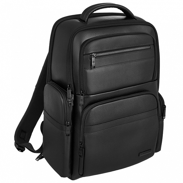 Кожаный рюкзак для ноутбука Santiago, черный с логотипом в Белгороде заказать по выгодной цене в кибермаркете AvroraStore