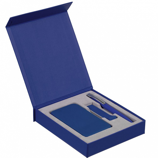Коробка Latern для аккумулятора 5000 мАч, флешки и ручки, синяя с логотипом в Белгороде заказать по выгодной цене в кибермаркете AvroraStore