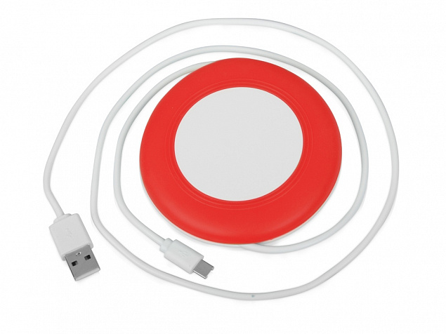 Беспроводное зарядное устройство Disc со встроенным кабелем 2 в 1 с логотипом в Белгороде заказать по выгодной цене в кибермаркете AvroraStore