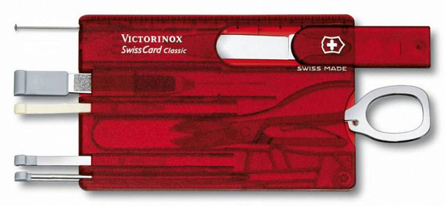 Набор инструментов SwissCard, полупрозрачный красный с логотипом в Белгороде заказать по выгодной цене в кибермаркете AvroraStore