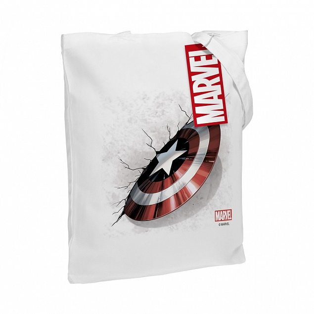 Холщовая сумка «Щит Капитана Америки», белая с логотипом в Белгороде заказать по выгодной цене в кибермаркете AvroraStore