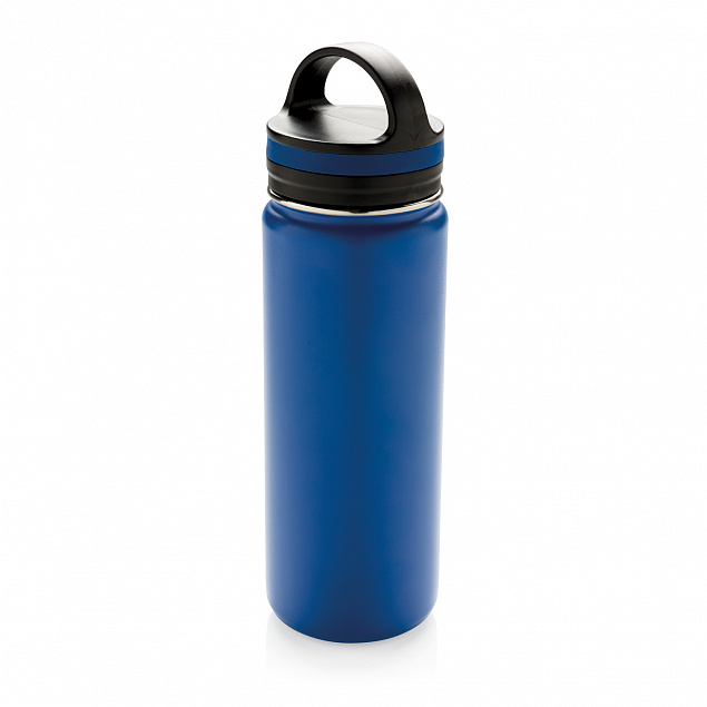 Герметичная вакуумная бутылка с широким горлышком, синяя с логотипом в Белгороде заказать по выгодной цене в кибермаркете AvroraStore