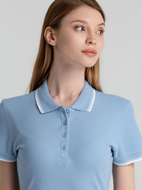 Рубашка поло женская Practice women 270, голубая с белым с логотипом в Белгороде заказать по выгодной цене в кибермаркете AvroraStore