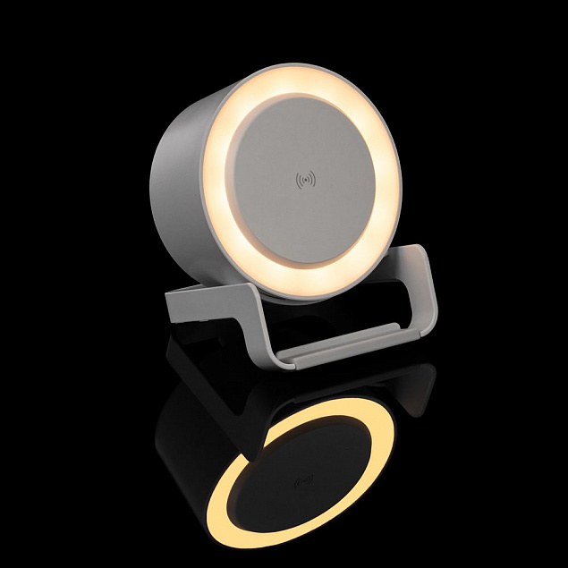 Лампа с колонкой и беспроводной зарядкой moonLight, белая с логотипом в Белгороде заказать по выгодной цене в кибермаркете AvroraStore