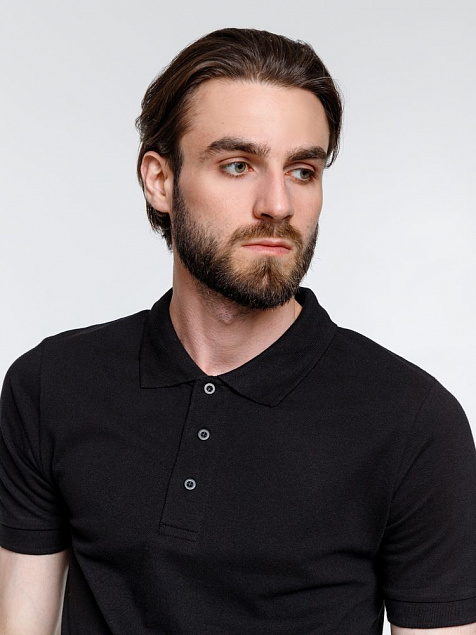 Рубашка поло мужская Adam, черная с логотипом в Белгороде заказать по выгодной цене в кибермаркете AvroraStore