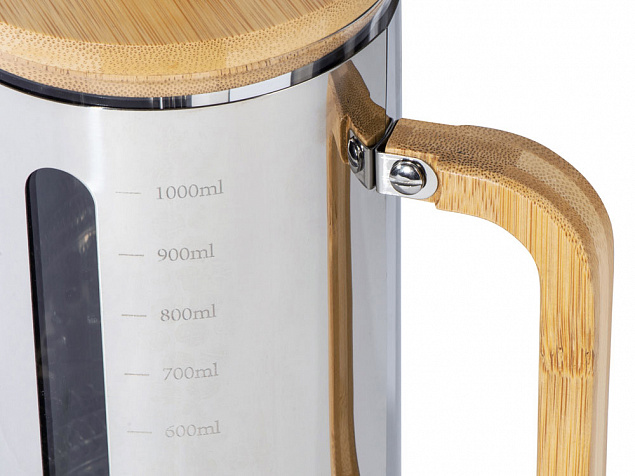 Френч-пресс в стальном корпусе и ручкой из бамбука «Coffee break» с логотипом в Белгороде заказать по выгодной цене в кибермаркете AvroraStore