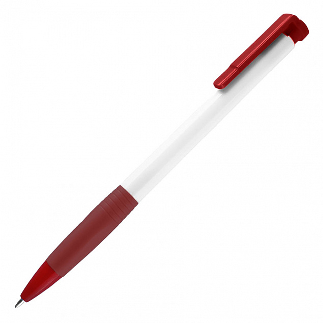N13, ручка шариковая с грипом, пластик, белый, красный с логотипом в Белгороде заказать по выгодной цене в кибермаркете AvroraStore