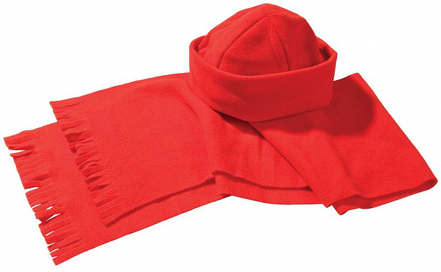 Комплект Unit Fleecy: шарф и шапка, красный с логотипом в Белгороде заказать по выгодной цене в кибермаркете AvroraStore