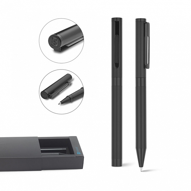 Письменный набор AUTOGRAPH, ручка и ручка-роллер, черный с логотипом в Белгороде заказать по выгодной цене в кибермаркете AvroraStore