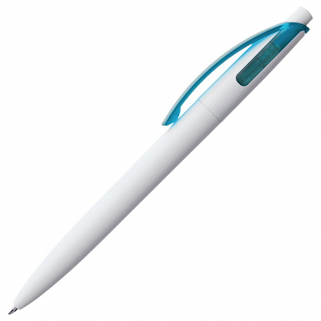 Ручка шариковая Bento, белая с голубым с логотипом в Белгороде заказать по выгодной цене в кибермаркете AvroraStore