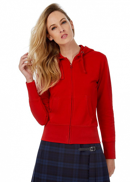 Толстовка женская Hooded Full Zip красная с логотипом в Белгороде заказать по выгодной цене в кибермаркете AvroraStore