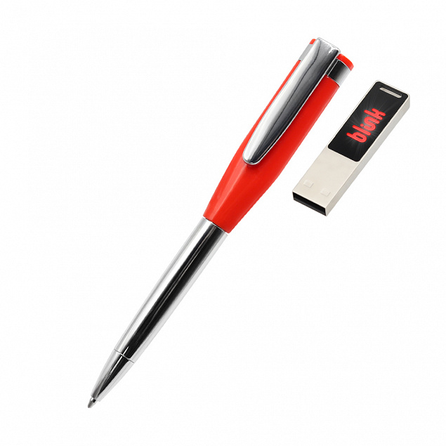 Ручка металлическая Memphys c флешкой, красный с логотипом в Белгороде заказать по выгодной цене в кибермаркете AvroraStore