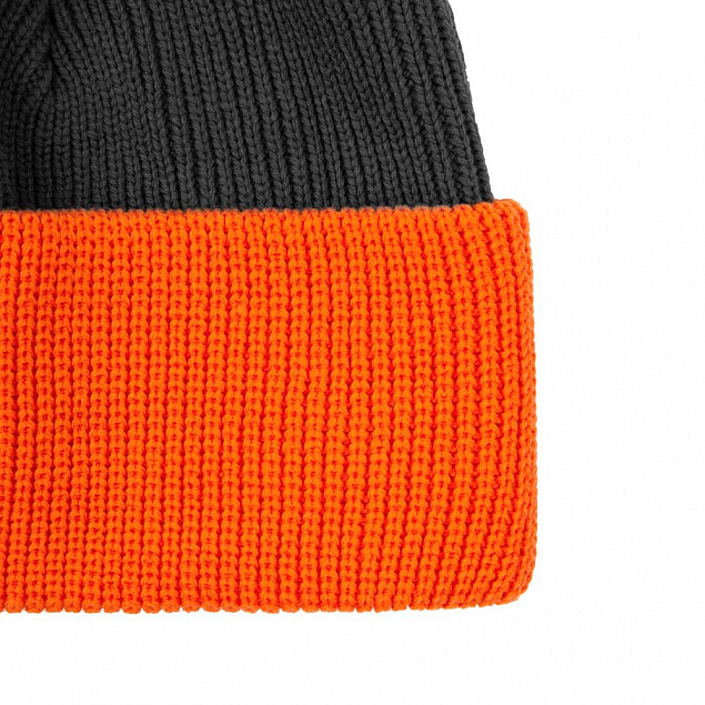 Шапка Snappy, темно-серая с оранжевым с логотипом в Белгороде заказать по выгодной цене в кибермаркете AvroraStore