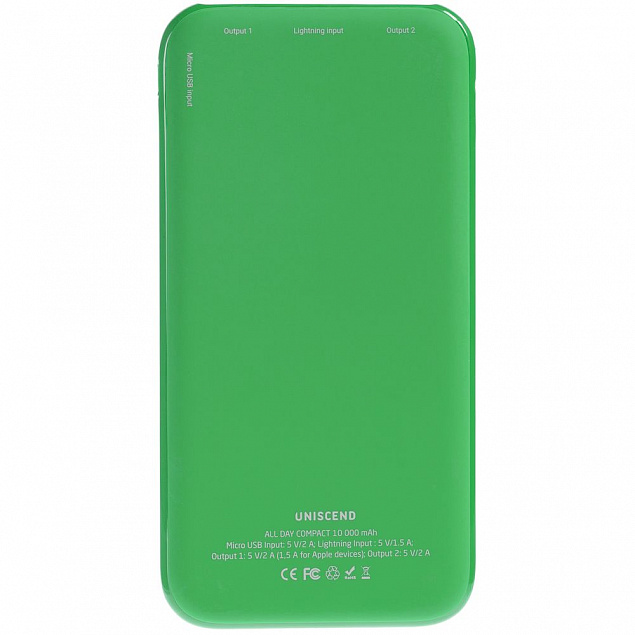 Внешний аккумулятор Uniscend All Day Compact 10000 мАч, зеленый с логотипом в Белгороде заказать по выгодной цене в кибермаркете AvroraStore
